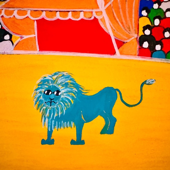 Vintage Nicola Ortis Poucette "Circus" Oil Painting: Naïve-Style French Folk Art - Picture 5 of 14